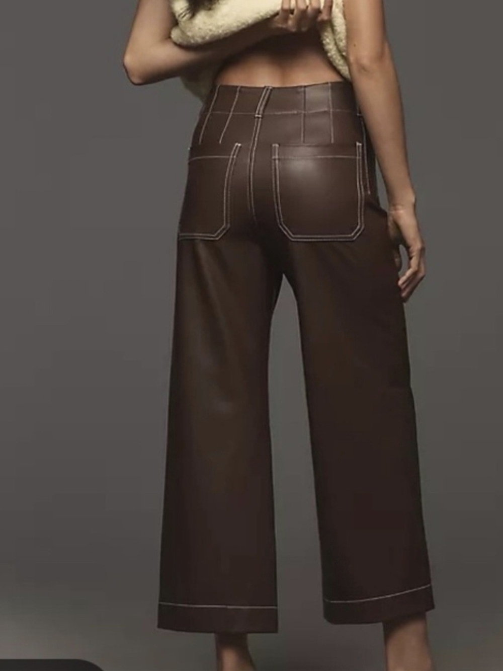NWT Anthropology Meave Colette High-Rise Wide-Leg Faux Leather Pants - Brown - Picture 2 of 11